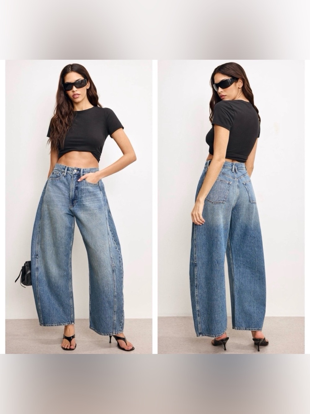 Good American High Rise Wide Leg Jeans in Medium Blue Wash